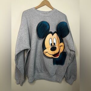 Vintage Disney Big Face Mickey Mouse Sketch Drawing Double Sided Sweatshirt 2XL